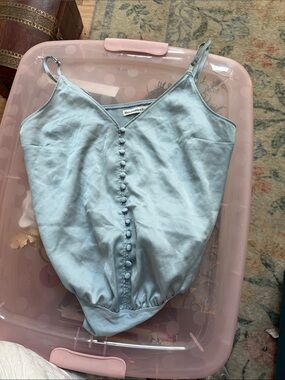 Abercrombie & Fitch Pale Blue Satin Button-Front Bodysuit